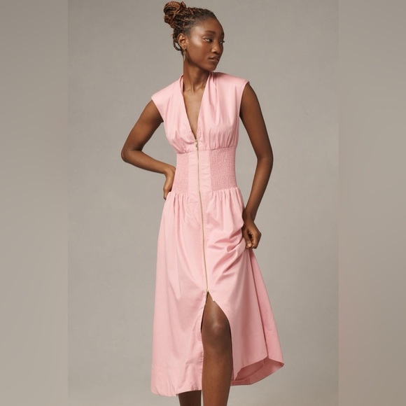 The Tommie Cap-Sleeve Smocked Front-Zip Shirt Dress - Picture 1 of 7